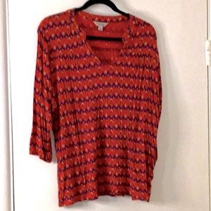 Lucky Brand 3/4 sleeve, orange & blue tunic